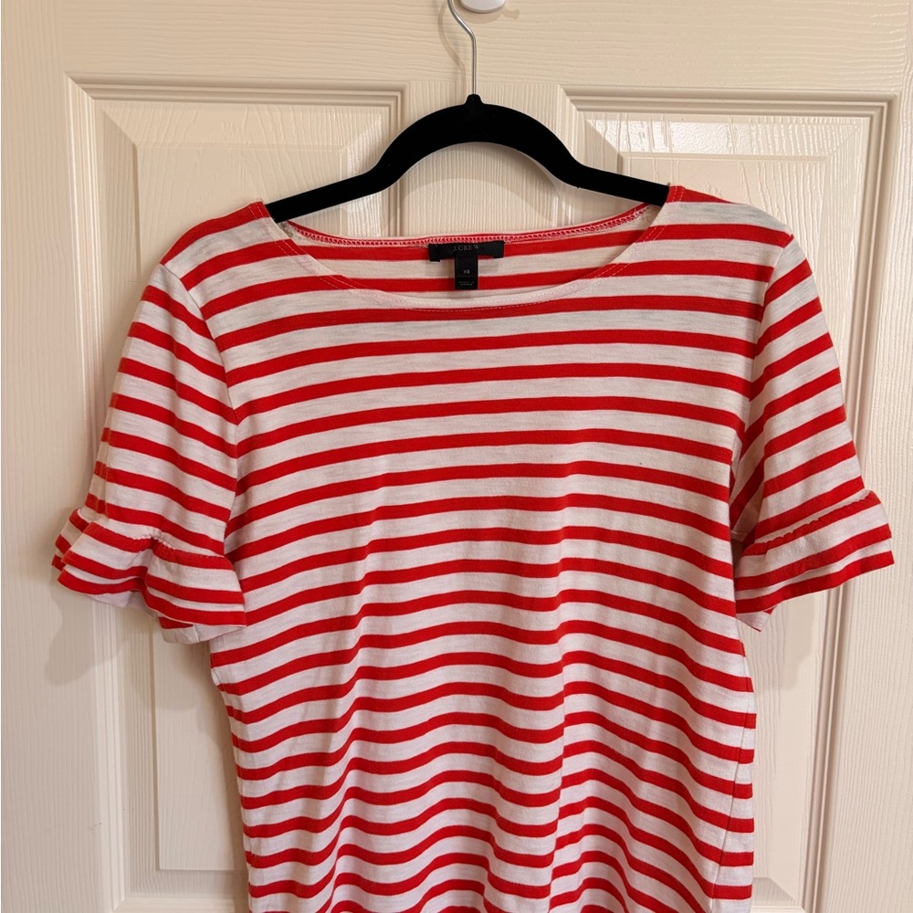 J. Crew Red & White Striped Ruffle Sleeve Tee size XS